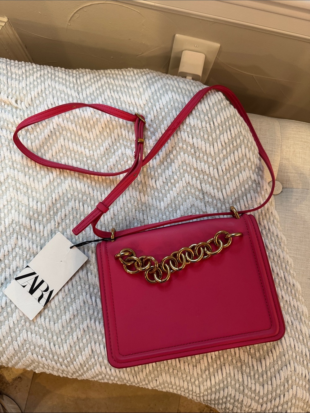 ZARA Pink Crossbody Bag with Gold Chain Detail